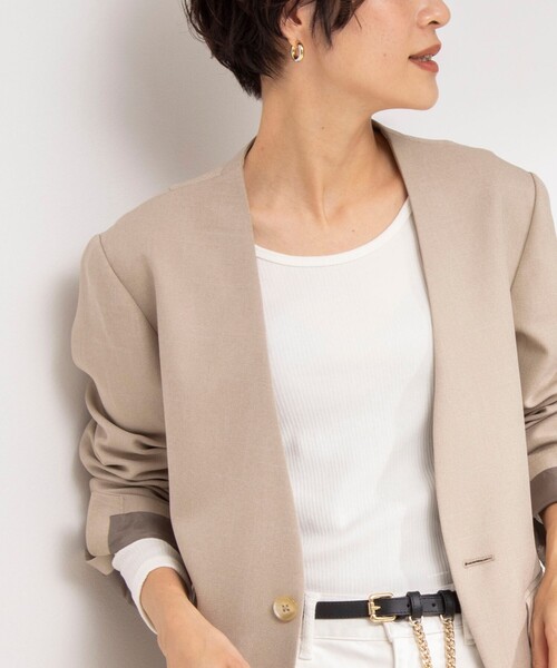 Rie Miller（リエミラー）の「ランダムテレコ長袖Tシャツ（Tシャツ/カットソー・レディース・オフホワイト/チャコールグレー/クリーム・38）」の2枚目の写真