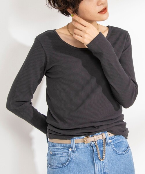 Rie Miller（リエミラー）の「ランダムテレコ長袖Tシャツ（Tシャツ/カットソー・レディース・オフホワイト/チャコールグレー/クリーム・38）」の3枚目の写真