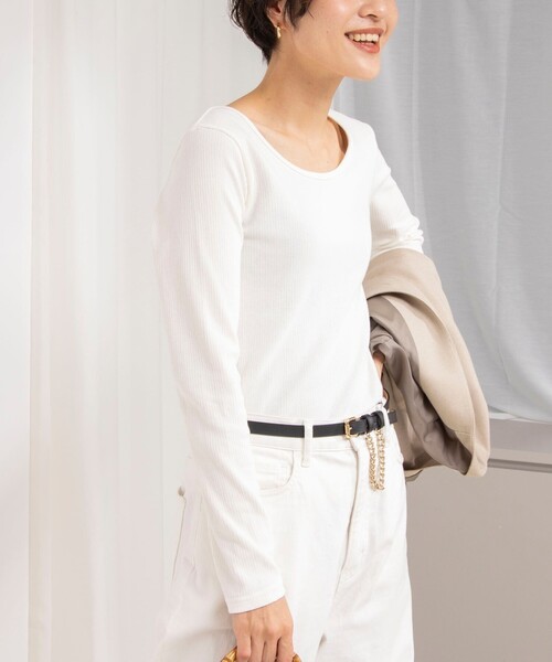 Rie Miller（リエミラー）の「ランダムテレコ長袖Tシャツ（Tシャツ/カットソー・レディース・オフホワイト/チャコールグレー/クリーム・38）」の10枚目の写真