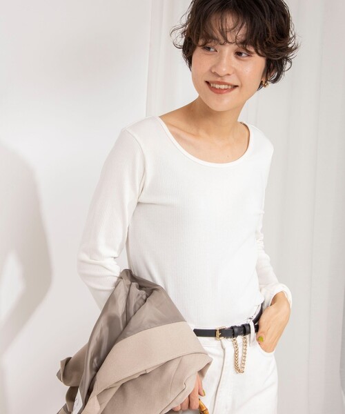 Rie Miller（リエミラー）の「ランダムテレコ長袖Tシャツ（Tシャツ/カットソー・レディース・オフホワイト/チャコールグレー/クリーム・38）」の8枚目の写真