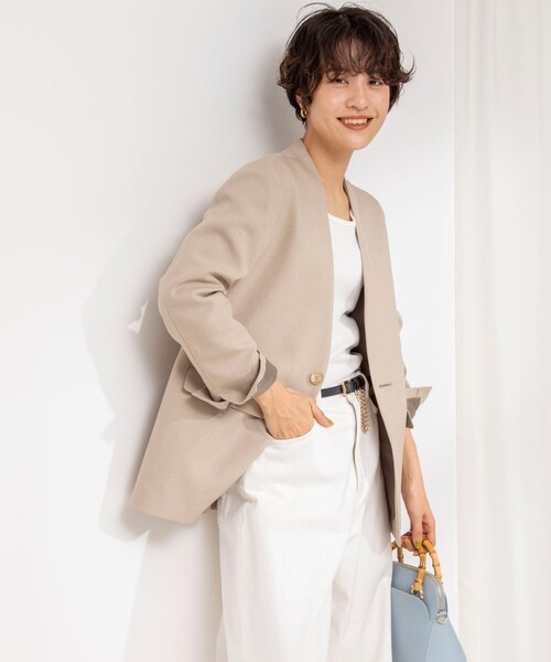 Rie Miller（リエミラー）の「ランダムテレコ長袖Tシャツ（Tシャツ/カットソー・レディース・オフホワイト/チャコールグレー/クリーム・38）」の6枚目の写真