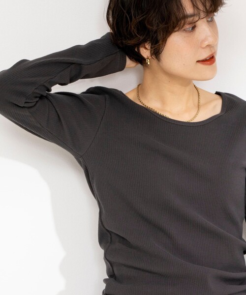 Rie Miller（リエミラー）の「ランダムテレコ長袖Tシャツ（Tシャツ/カットソー・レディース・オフホワイト/チャコールグレー/クリーム・38）」の21枚目の写真