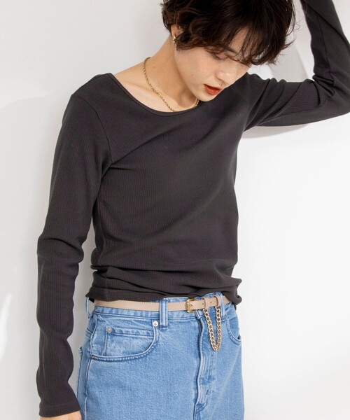 Rie Miller（リエミラー）の「ランダムテレコ長袖Tシャツ（Tシャツ/カットソー・レディース・オフホワイト/チャコールグレー/クリーム・38）」の20枚目の写真