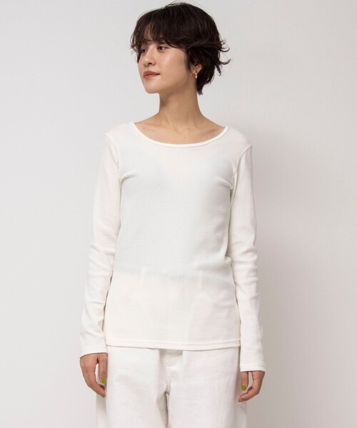 Rie Miller（リエミラー）の「ランダムテレコ長袖Tシャツ（Tシャツ/カットソー・レディース・オフホワイト/チャコールグレー/クリーム・38）」の18枚目の写真