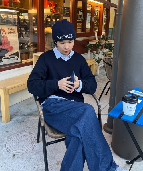 BROKEN BASE（ブロークンベース）の「刺繍入り7GVネックニット（ニット/セーター・メンズ・チャコールグレー/ネイビー・LARGE/MEDIUM）」の14枚目の写真