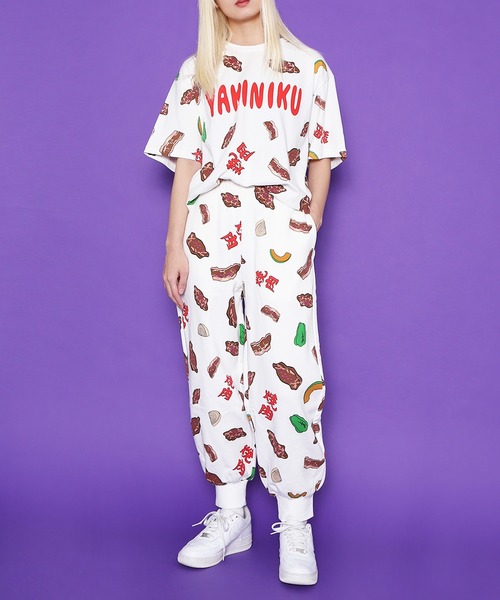 フード総柄スウェットパンツ(ONIGIRI・YAKINIKU・NATTO）（スウェット