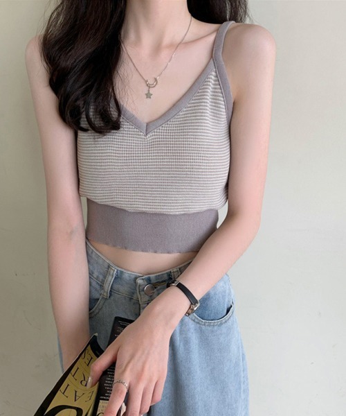 Miniministore（ミニミニストア）の「キャミソール ボーダー柄 ショート丈（キャミソール・レディース・グリーン/オレンジ/グレー/ブラック・FREE）」の3枚目の写真