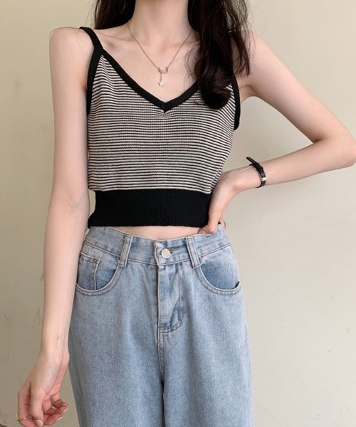 Miniministore（ミニミニストア）の「キャミソール ボーダー柄 ショート丈（キャミソール・レディース・グリーン/オレンジ/グレー/ブラック・FREE）」の22枚目の写真