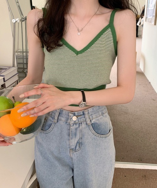 Miniministore（ミニミニストア）の「キャミソール ボーダー柄 ショート丈（キャミソール・レディース・グリーン/オレンジ/グレー/ブラック・FREE）」の15枚目の写真