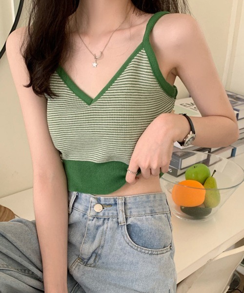 Miniministore（ミニミニストア）の「キャミソール ボーダー柄 ショート丈（キャミソール・レディース・グリーン/オレンジ/グレー/ブラック・FREE）」の16枚目の写真