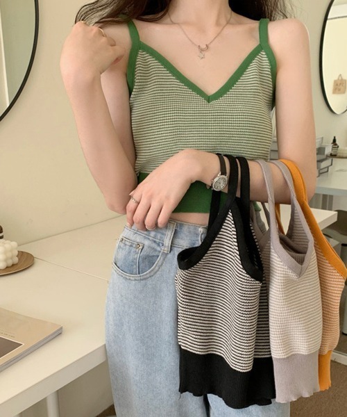 Miniministore（ミニミニストア）の「キャミソール ボーダー柄 ショート丈（キャミソール・レディース・グリーン/オレンジ/グレー/ブラック・FREE）」の17枚目の写真