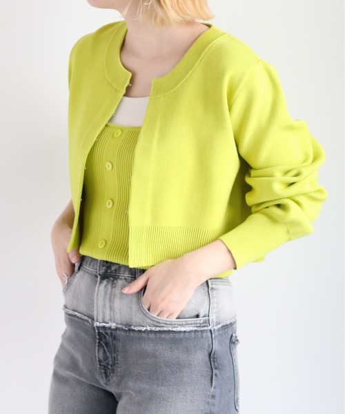 cepo（セポ）の「アンサンブル ニットカーディガン＋ボタンキャミ（アンサンブル・レディース・オフホワイト/ライム/ブラック・M）」の3枚目の写真