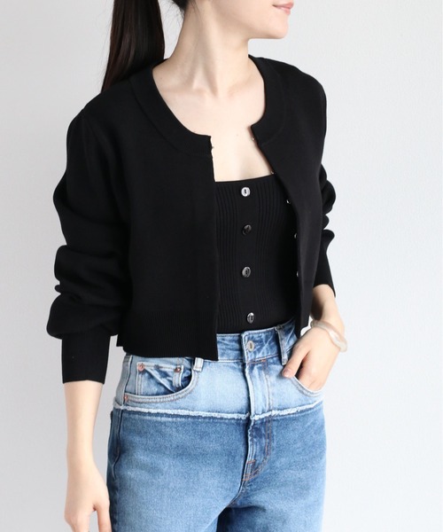 cepo（セポ）の「アンサンブル ニットカーディガン＋ボタンキャミ（アンサンブル・レディース・オフホワイト/ライム/ブラック・M）」の2枚目の写真