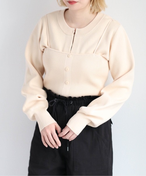 cepo（セポ）の「アンサンブル ニットカーディガン＋ボタンキャミ（アンサンブル・レディース・オフホワイト/ライム/ブラック・M）」の6枚目の写真
