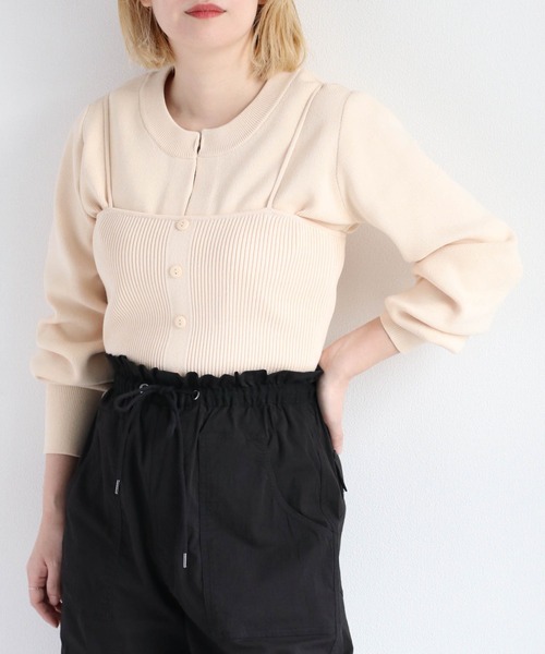 cepo（セポ）の「アンサンブル ニットカーディガン＋ボタンキャミ（アンサンブル・レディース・オフホワイト/ライム/ブラック・M）」の7枚目の写真