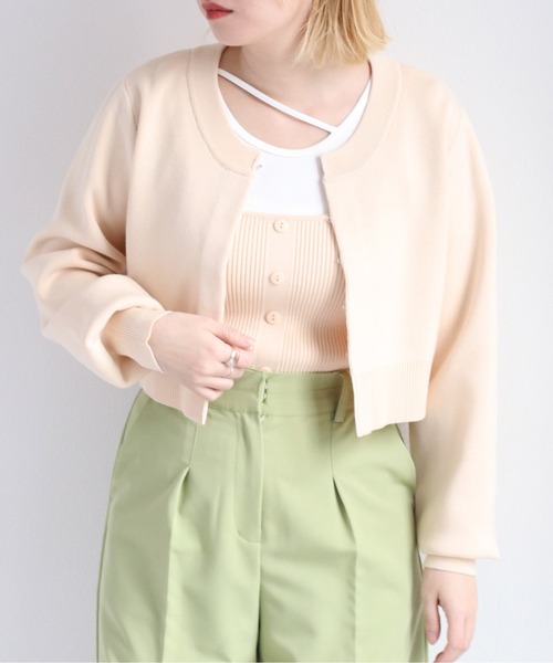 cepo（セポ）の「アンサンブル ニットカーディガン＋ボタンキャミ（アンサンブル・レディース・オフホワイト/ライム/ブラック・M）」の8枚目の写真