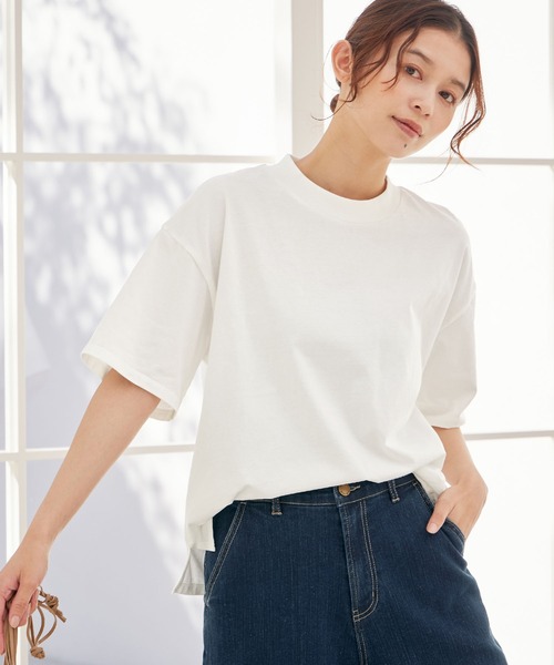Viola e Viola(ヴィオラエヴィオラ)の「さらひやりコットン プチハイ5分袖Tシャツ(Tシャツ/カットソー・レディース・グレイッシュブルー/オレンジ/ホワイト/ブラック・LL/3L/M/L)」の14枚目の写真