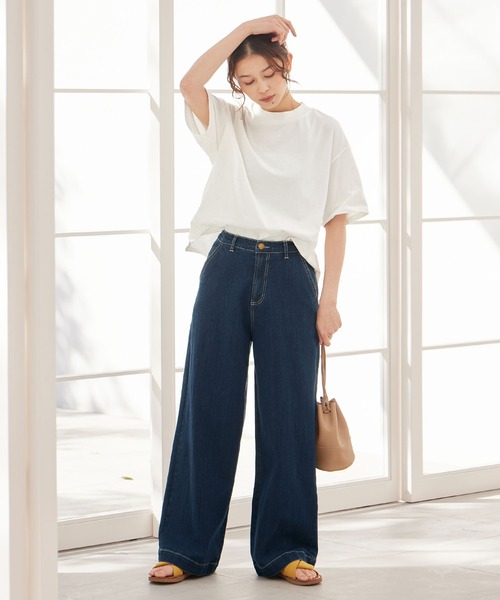 Viola e Viola(ヴィオラエヴィオラ)の「さらひやりコットン プチハイ5分袖Tシャツ(Tシャツ/カットソー・レディース・グレイッシュブルー/オレンジ/ホワイト/ブラック・LL/3L/M/L)」の15枚目の写真