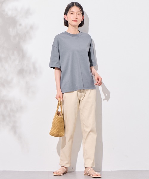 Viola e Viola(ヴィオラエヴィオラ)の「さらひやりコットン プチハイ5分袖Tシャツ(Tシャツ/カットソー・レディース・グレイッシュブルー/オレンジ/ホワイト/ブラック・LL/3L/M/L)」の18枚目の写真