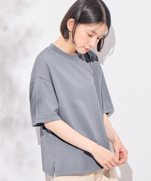 Viola e Viola(ヴィオラエヴィオラ)の「さらひやりコットン プチハイ5分袖Tシャツ(Tシャツ/カットソー・レディース・グレイッシュブルー/オレンジ/ホワイト/ブラック・LL/3L/M/L)」の19枚目の写真