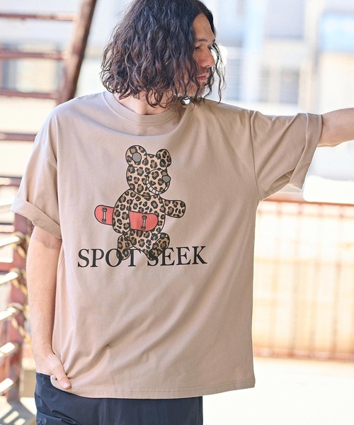 CAMBIO(カンビオ)の「mt8935- ビッグシルエットプリントTシャツ(Leopard Teddy)(Tシャツ/カットソー・メンズ・ホワイト/ピンク/ベージュ・S/M/L/XL)」の4枚目の写真