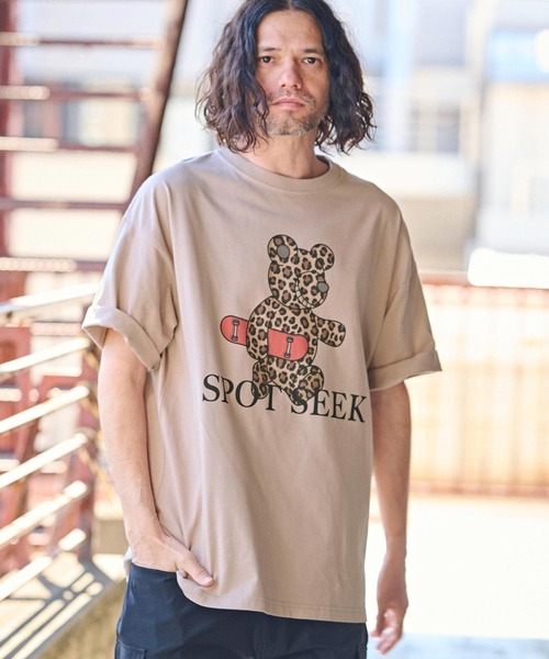 CAMBIO(カンビオ)の「mt8935- ビッグシルエットプリントTシャツ(Leopard Teddy)(Tシャツ/カットソー・メンズ・ホワイト/ピンク/ベージュ・S/M/L/XL)」の5枚目の写真