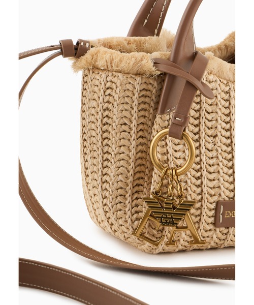 EMPORIO ARMANI（エンポリオアルマーニ）の「【エンポリオ アルマーニ】ハンドバッグ ウーブンストロー ロゴチャーム（ハンドバッグ・レディース・ナチュラル/ブラック・FREE）」の5枚目の写真