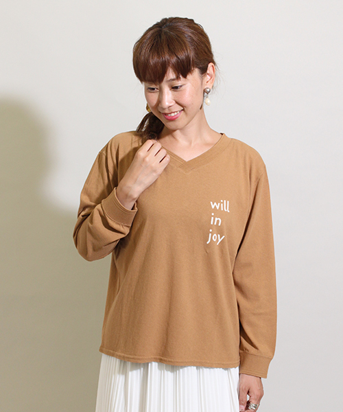Kastane（カスタネ）の「衿ラインVネックLONGTEE（Tシャツ/カットソー・レディース・アイボリー/ネイビー/ブラウン・FREE）」の2枚目の写真