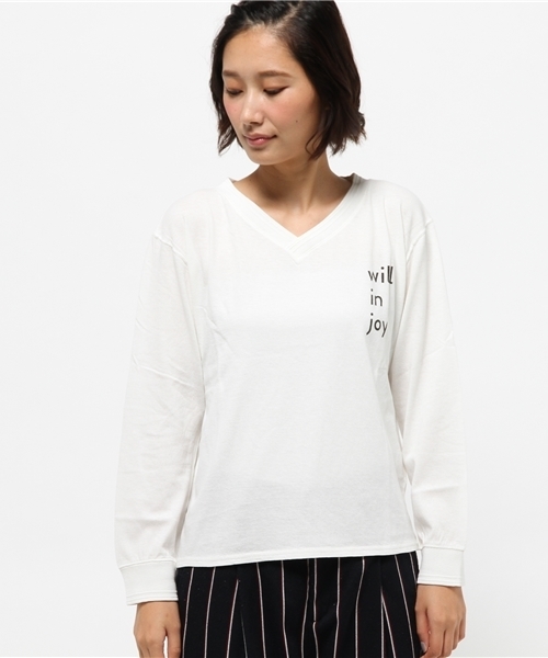 Kastane（カスタネ）の「衿ラインVネックLONGTEE（Tシャツ/カットソー・レディース・アイボリー/ネイビー/ブラウン・FREE）」の6枚目の写真