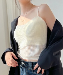 ベロア調 コンパクト リブ カップ付き キャミソール