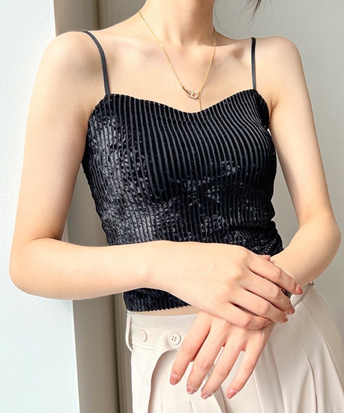 Lace Ladies（レースレディース）の「ベロア調 コンパクト リブ カップ付き キャミソール（キャミソール・レディース・ブラック/ホワイト/ベージュ・FREE）」の8枚目の写真