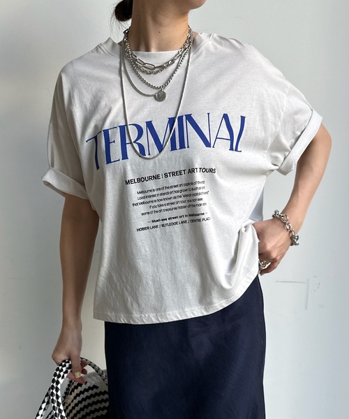 DouDou(ドゥドゥ)の「【WEB限定】TERMINALロゴTEE(Tシャツ/カットソー・レディース・チャコールグレー/グレー/ホワイト系その他・FREE)」の9枚目の写真