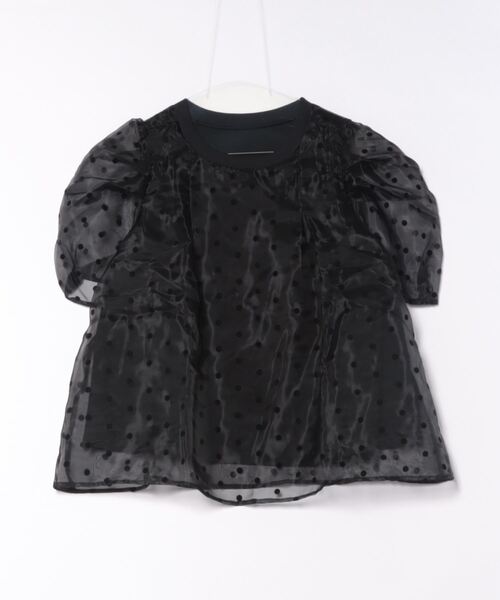 セール】フロッキードットパフスリーブオーガンジーTシャツ（T