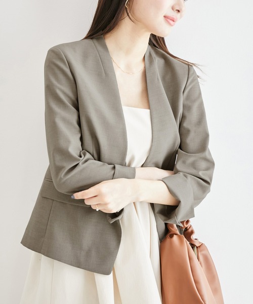 ROPE' PICNIC(ロペピクニック)の「リネンライクノーラペルジャケット/セットアップ対応・UVケア(ノーカラージャケット・レディース・ネイビー/ダークブラウン/ライトグレー・36/40/38)」の3枚目の写真