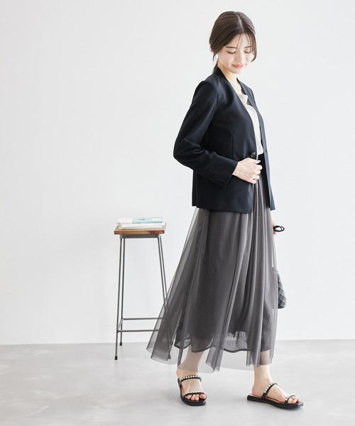 ROPE' PICNIC(ロペピクニック)の「リネンライクノーラペルジャケット/セットアップ対応・UVケア(ノーカラージャケット・レディース・ネイビー/ダークブラウン/ライトグレー・36/40/38)」の10枚目の写真