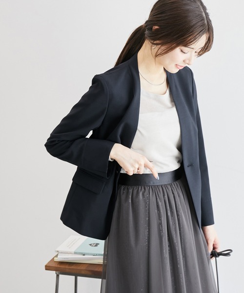 ROPE' PICNIC(ロペピクニック)の「リネンライクノーラペルジャケット/セットアップ対応・UVケア(ノーカラージャケット・レディース・ネイビー/ダークブラウン/ライトグレー・36/40/38)」の12枚目の写真