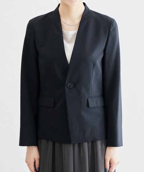 ROPE' PICNIC(ロペピクニック)の「リネンライクノーラペルジャケット/セットアップ対応・UVケア(ノーカラージャケット・レディース・ネイビー/ダークブラウン/ライトグレー・36/40/38)」の14枚目の写真