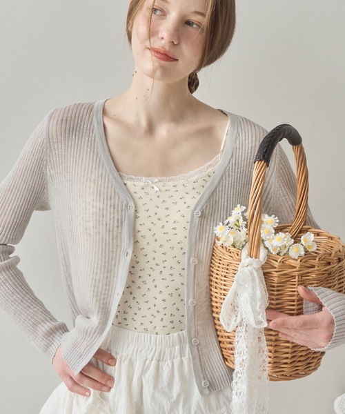 Birthday room（バースデイルーム）の「シアーニットカラーカーディガン（カーディガン/ボレロ・レディース・ホワイト/グレー/ピンク/イエロー/グリーン/ブラック/ライトブルー・FREE）」の4枚目の写真