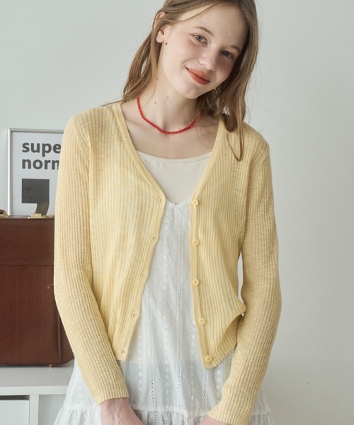 Birthday room（バースデイルーム）の「シアーニットカラーカーディガン（カーディガン/ボレロ・レディース・ホワイト/グレー/ピンク/イエロー/グリーン/ブラック/ライトブルー・FREE）」の6枚目の写真