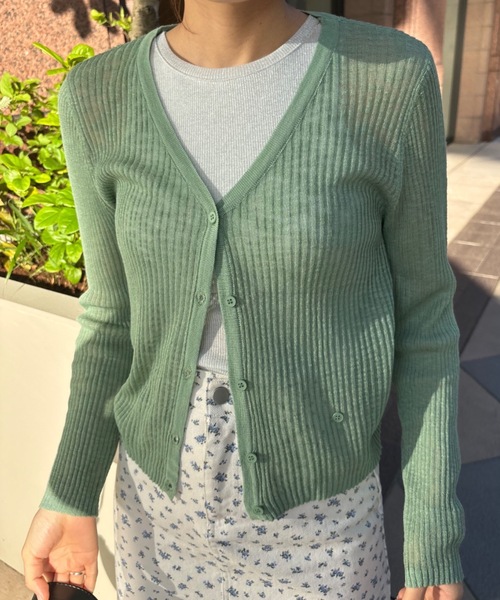 Birthday room（バースデイルーム）の「シアーニットカラーカーディガン（カーディガン/ボレロ・レディース・ホワイト/グレー/ピンク/イエロー/グリーン/ブラック/ライトブルー・FREE）」の5枚目の写真