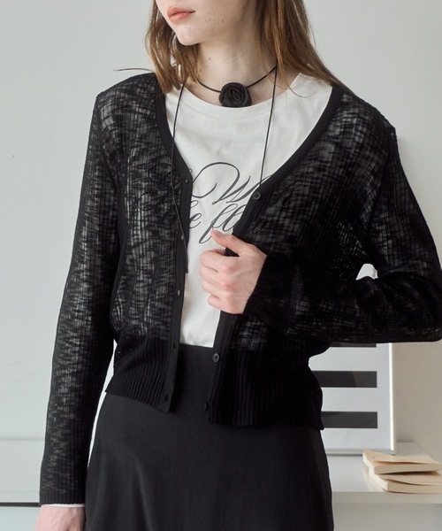 Birthday room（バースデイルーム）の「シアーニットカラーカーディガン（カーディガン/ボレロ・レディース・ホワイト/グレー/ピンク/イエロー/グリーン/ブラック/ライトブルー・FREE）」の3枚目の写真