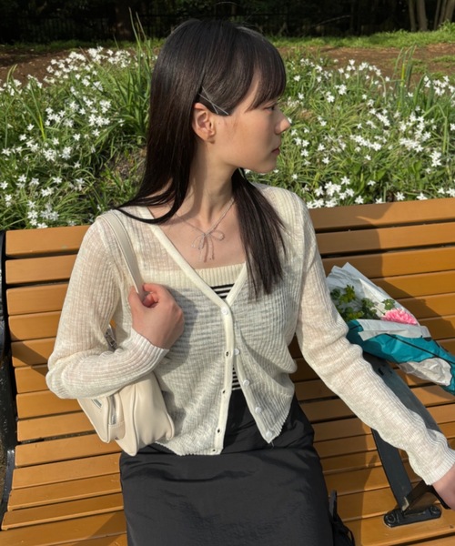 Birthday room（バースデイルーム）の「シアーニットカラーカーディガン（カーディガン/ボレロ・レディース・ホワイト/グレー/ピンク/イエロー/グリーン/ブラック/ライトブルー・FREE）」の19枚目の写真