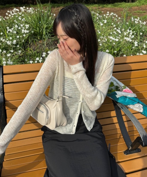 Birthday room（バースデイルーム）の「シアーニットカラーカーディガン（カーディガン/ボレロ・レディース・ホワイト/グレー/ピンク/イエロー/グリーン/ブラック/ライトブルー・FREE）」の20枚目の写真