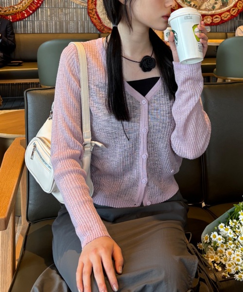 Birthday room（バースデイルーム）の「シアーニットカラーカーディガン（カーディガン/ボレロ・レディース・ホワイト/グレー/ピンク/イエロー/グリーン/ブラック/ライトブルー・FREE）」の10枚目の写真