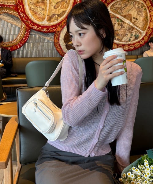 Birthday room（バースデイルーム）の「シアーニットカラーカーディガン（カーディガン/ボレロ・レディース・ホワイト/グレー/ピンク/イエロー/グリーン/ブラック/ライトブルー・FREE）」の9枚目の写真