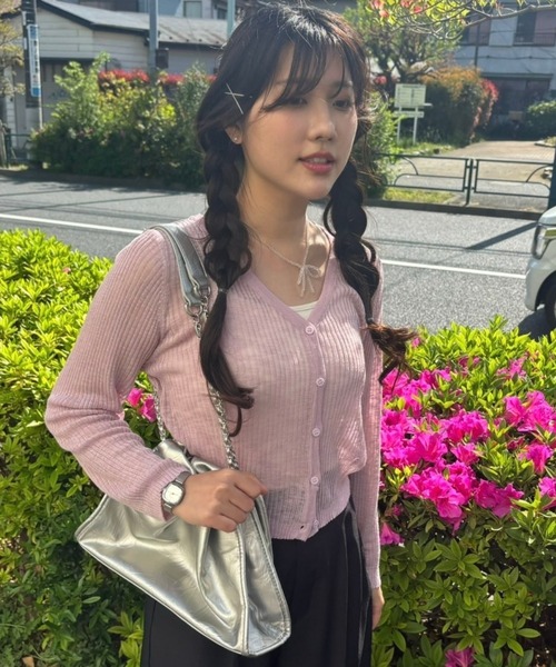 Birthday room（バースデイルーム）の「シアーニットカラーカーディガン（カーディガン/ボレロ・レディース・ホワイト/グレー/ピンク/イエロー/グリーン/ブラック/ライトブルー・FREE）」の12枚目の写真