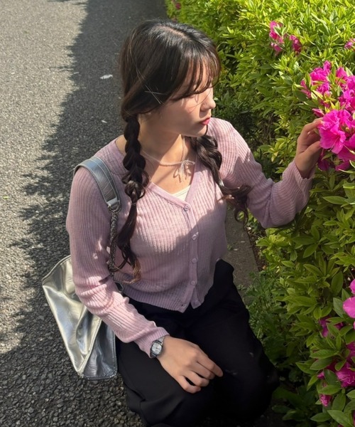 Birthday room（バースデイルーム）の「シアーニットカラーカーディガン（カーディガン/ボレロ・レディース・ホワイト/グレー/ピンク/イエロー/グリーン/ブラック/ライトブルー・FREE）」の13枚目の写真