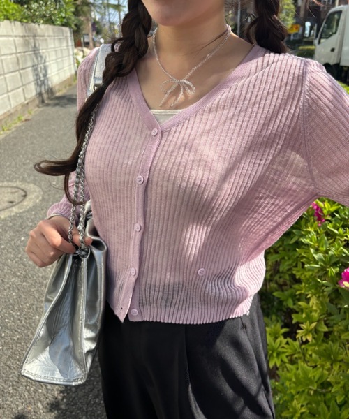 Birthday room（バースデイルーム）の「シアーニットカラーカーディガン（カーディガン/ボレロ・レディース・ホワイト/グレー/ピンク/イエロー/グリーン/ブラック/ライトブルー・FREE）」の14枚目の写真