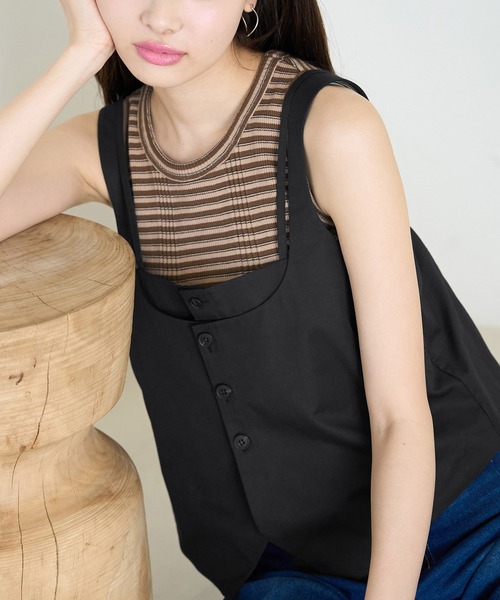 ROPE' PICNIC（ロペピクニック）の「レイヤードキャミソールジレ（キャミソール・レディース・キナリ/ブラック・38）」の2枚目の写真