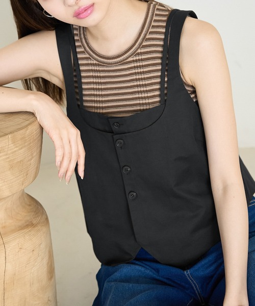 ROPE' PICNIC（ロペピクニック）の「レイヤードキャミソールジレ（キャミソール・レディース・キナリ/ブラック・38）」の6枚目の写真